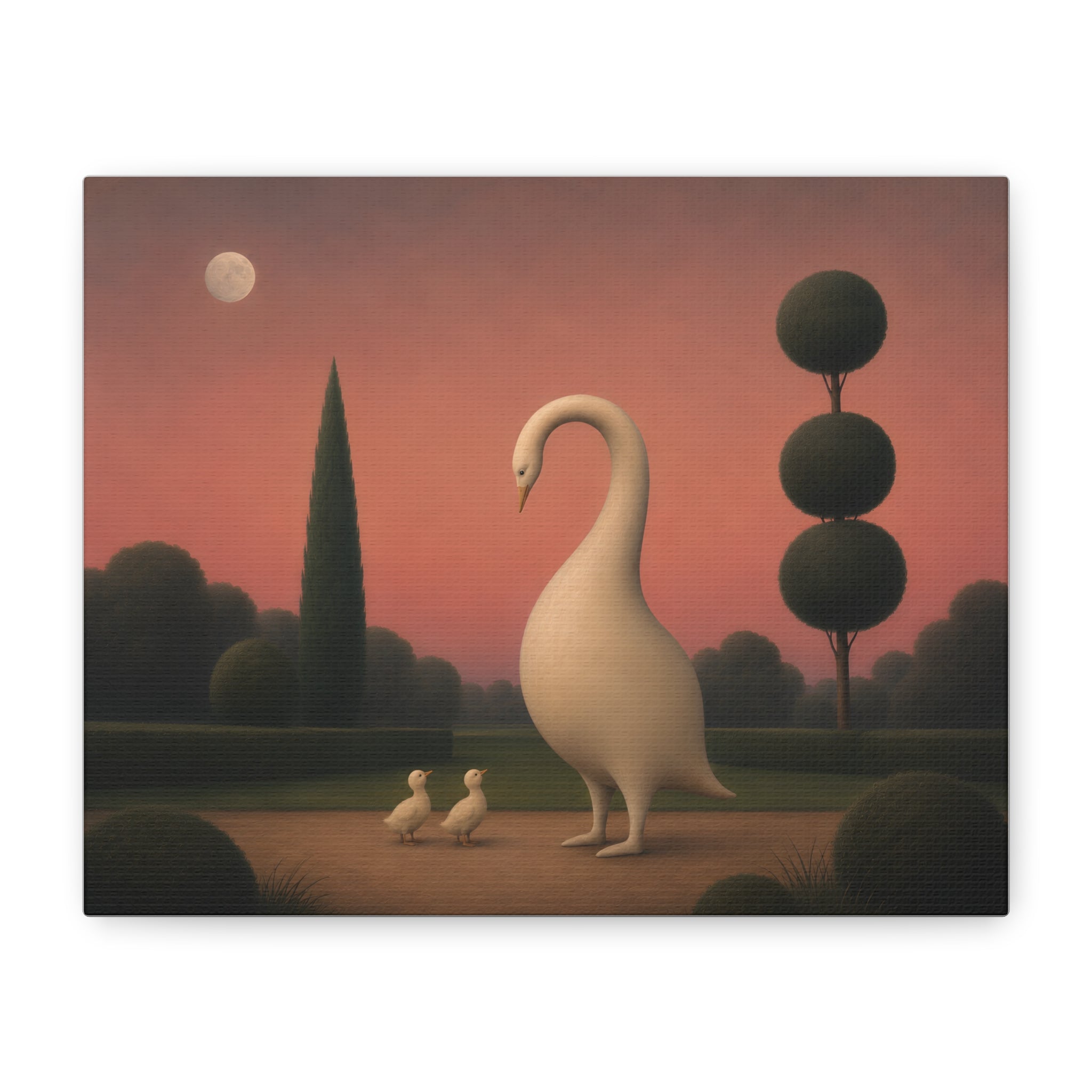 Swan Family Matte Canvas Wall Art - Serene Sunset Decor