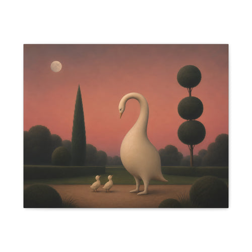 Swan Family Matte Canvas Wall Art - Serene Sunset Decor