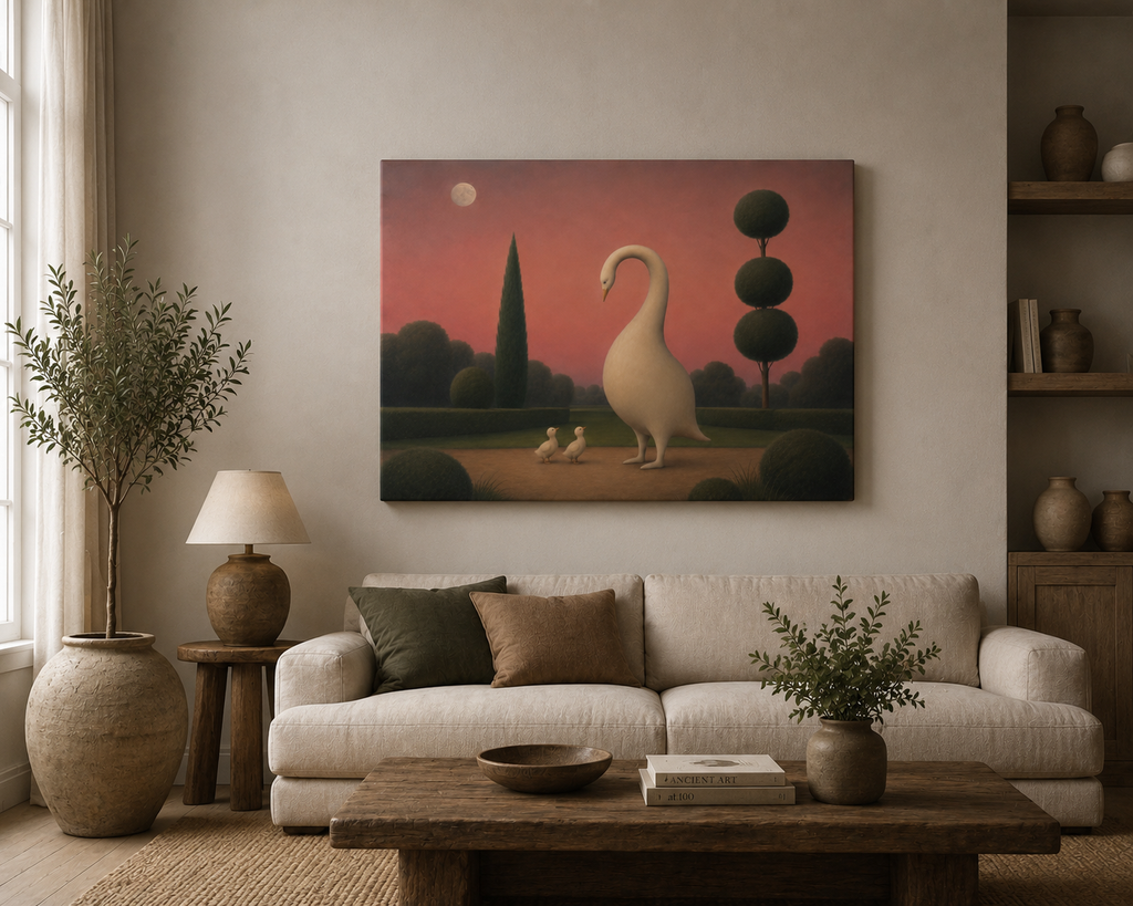 Swan Family Matte Canvas Wall Art - Serene Sunset Decor
