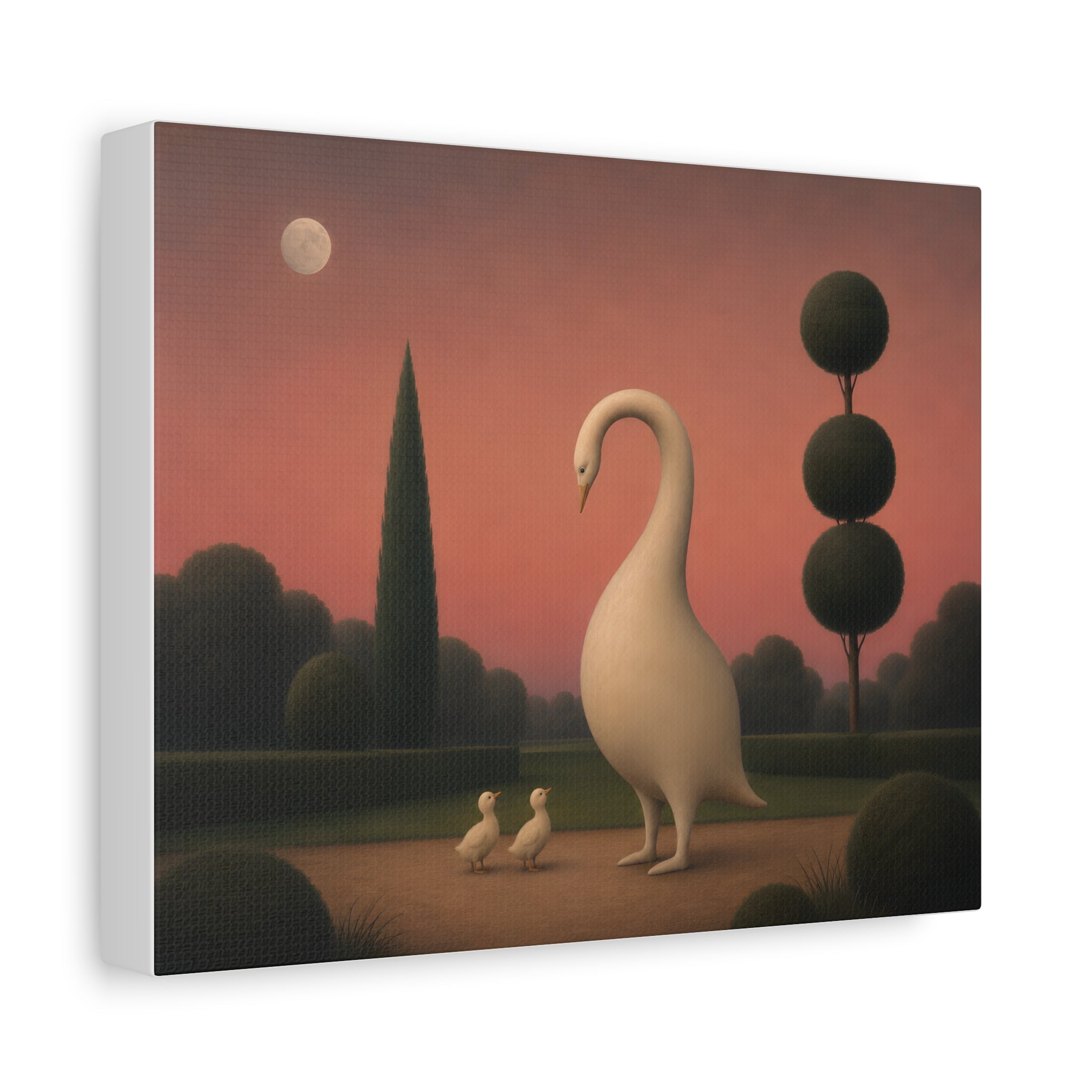 Swan Family Matte Canvas Wall Art - Serene Sunset Decor