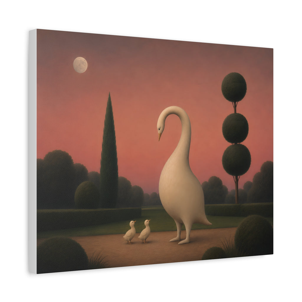 Swan Family Matte Canvas Wall Art - Serene Sunset Decor